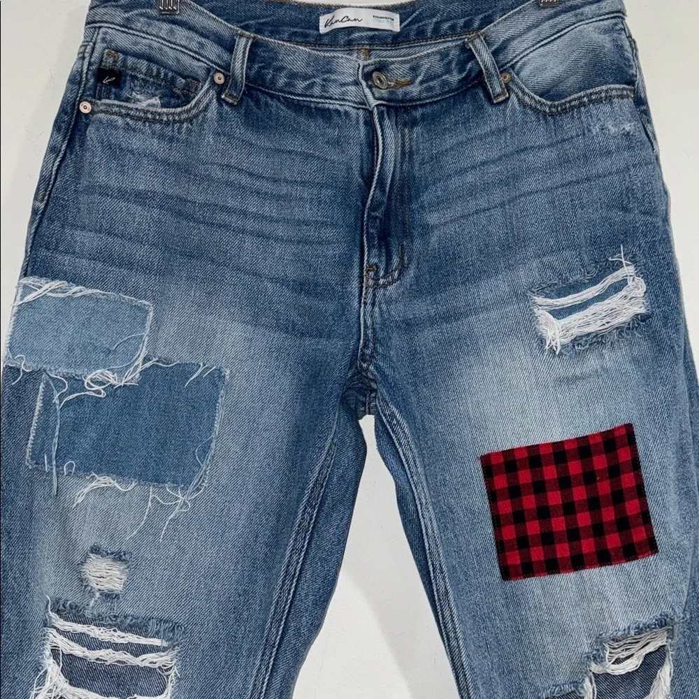 Kancan patchwork jeans denim distressed boyfriend relaxed 30 cotton